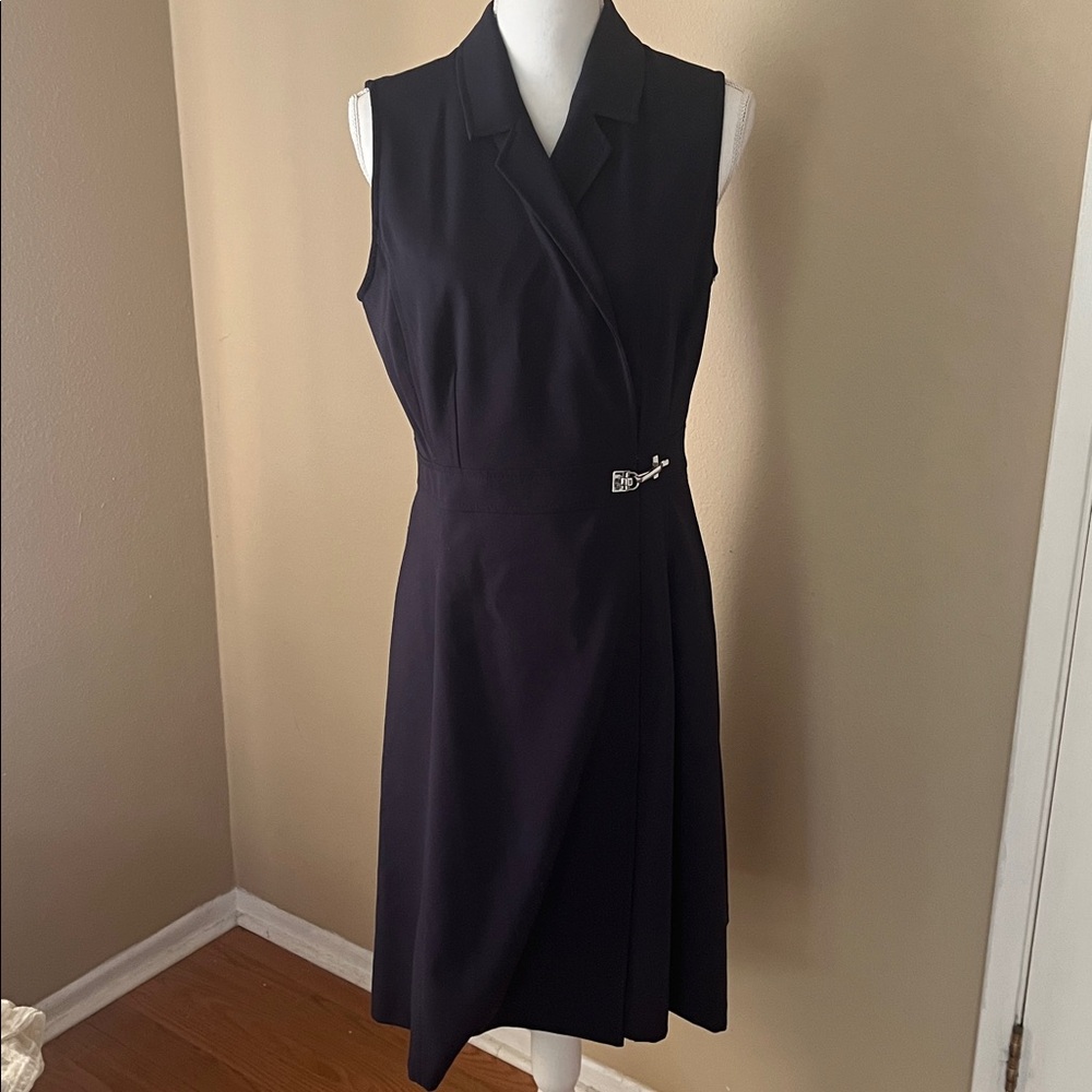 Calvin Klein dress collared belted latch Sheath lined